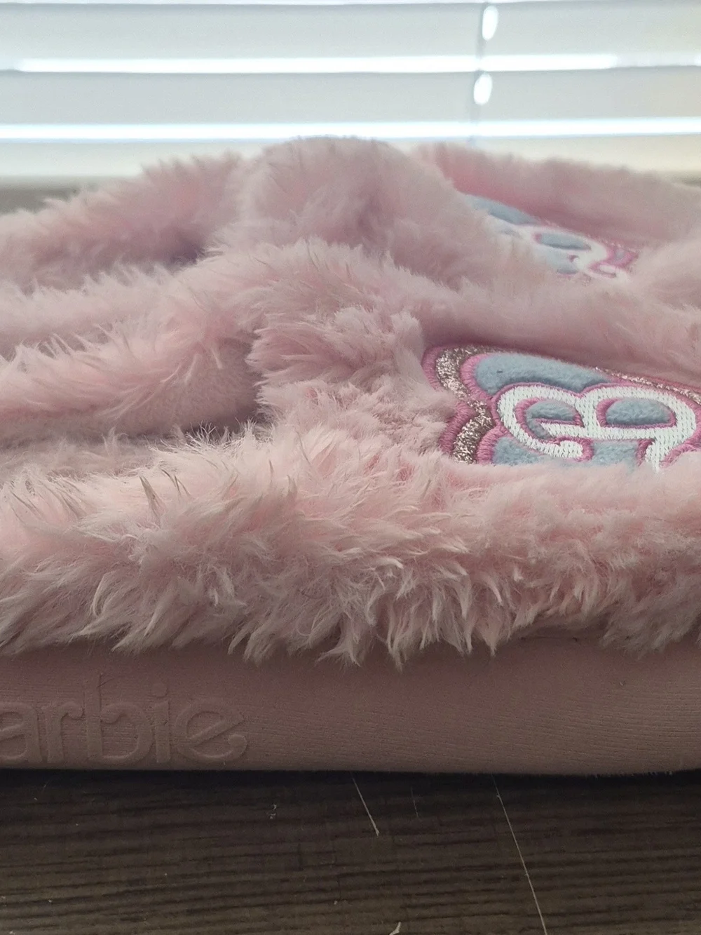 Barbie Pink Fuzzy Heart Slip-On Slippers Size 11/12